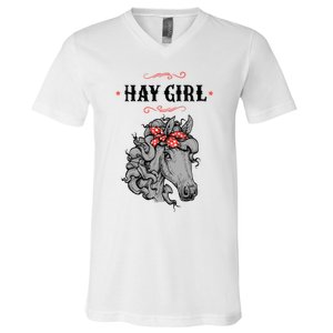 Horse Funny Gift For Girls And Women Horse With Bandana Hay Girl Cool Gift V-Neck T-Shirt