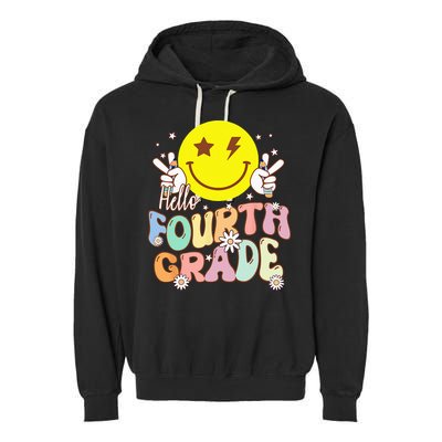 Hello Fourth Grade Funny Smile Face 4th Grade Back To School Garment-Dyed Fleece Hoodie