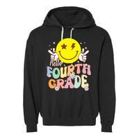 Hello Fourth Grade Funny Smile Face 4th Grade Back To School Garment-Dyed Fleece Hoodie