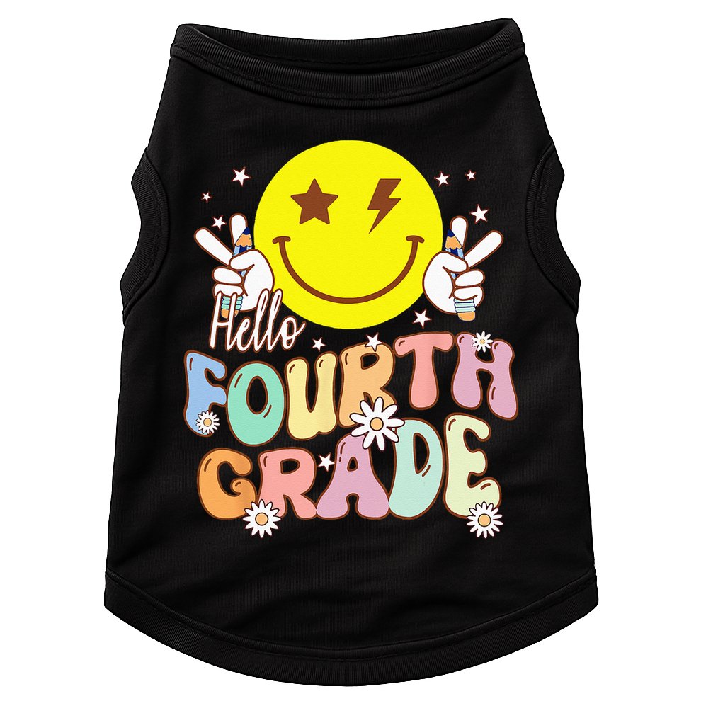 Hello Fourth Grade Funny Smile Face 4th Grade Back To School Doggie Tank