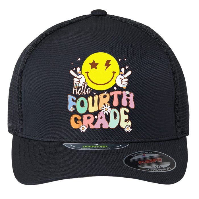 Hello Fourth Grade Funny Smile Face 4th Grade Back To School Flexfit Unipanel Trucker Cap