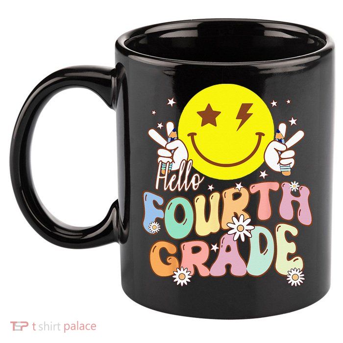 Hello Fourth Grade Funny Smile Face 4th Grade Back To School 11oz C Handle Ceramic Mug