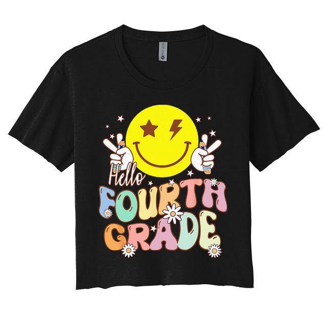 Hello Fourth Grade Funny Smile Face 4th Grade Back To School Crop Top