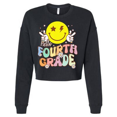 Hello Fourth Grade Funny Smile Face 4th Grade Back To School Cropped Pullover Crew
