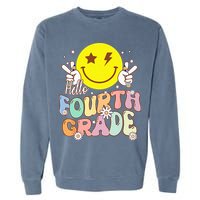 Hello Fourth Grade Funny Smile Face 4th Grade Back To School Garment-Dyed Sweatshirt
