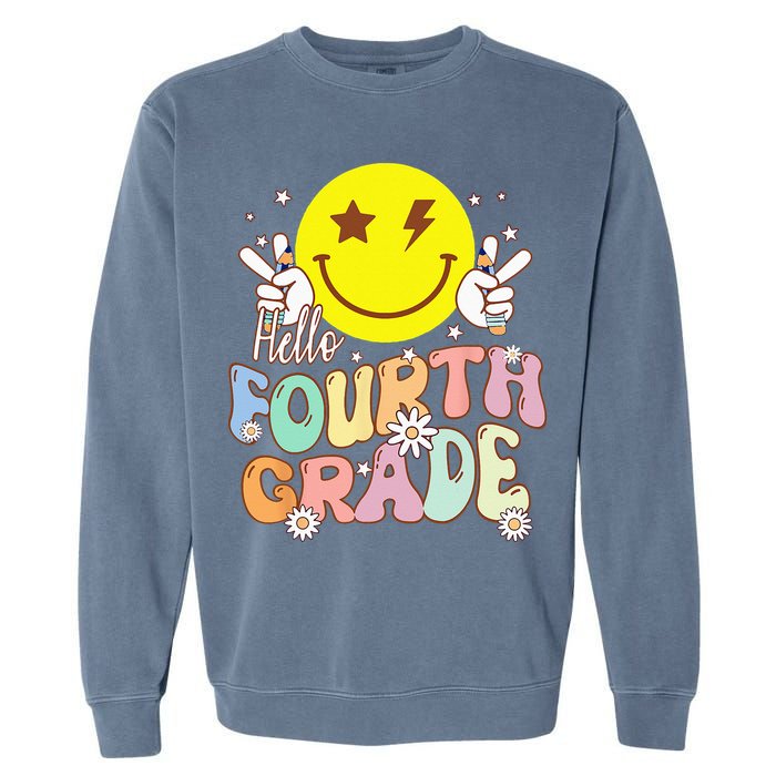 Hello Fourth Grade Funny Smile Face 4th Grade Back To School Garment-Dyed Sweatshirt