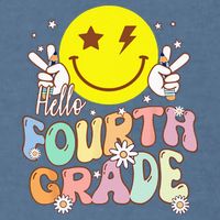 Hello Fourth Grade Funny Smile Face 4th Grade Back To School Garment-Dyed Sweatshirt