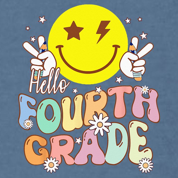 Hello Fourth Grade Funny Smile Face 4th Grade Back To School Garment-Dyed Sweatshirt