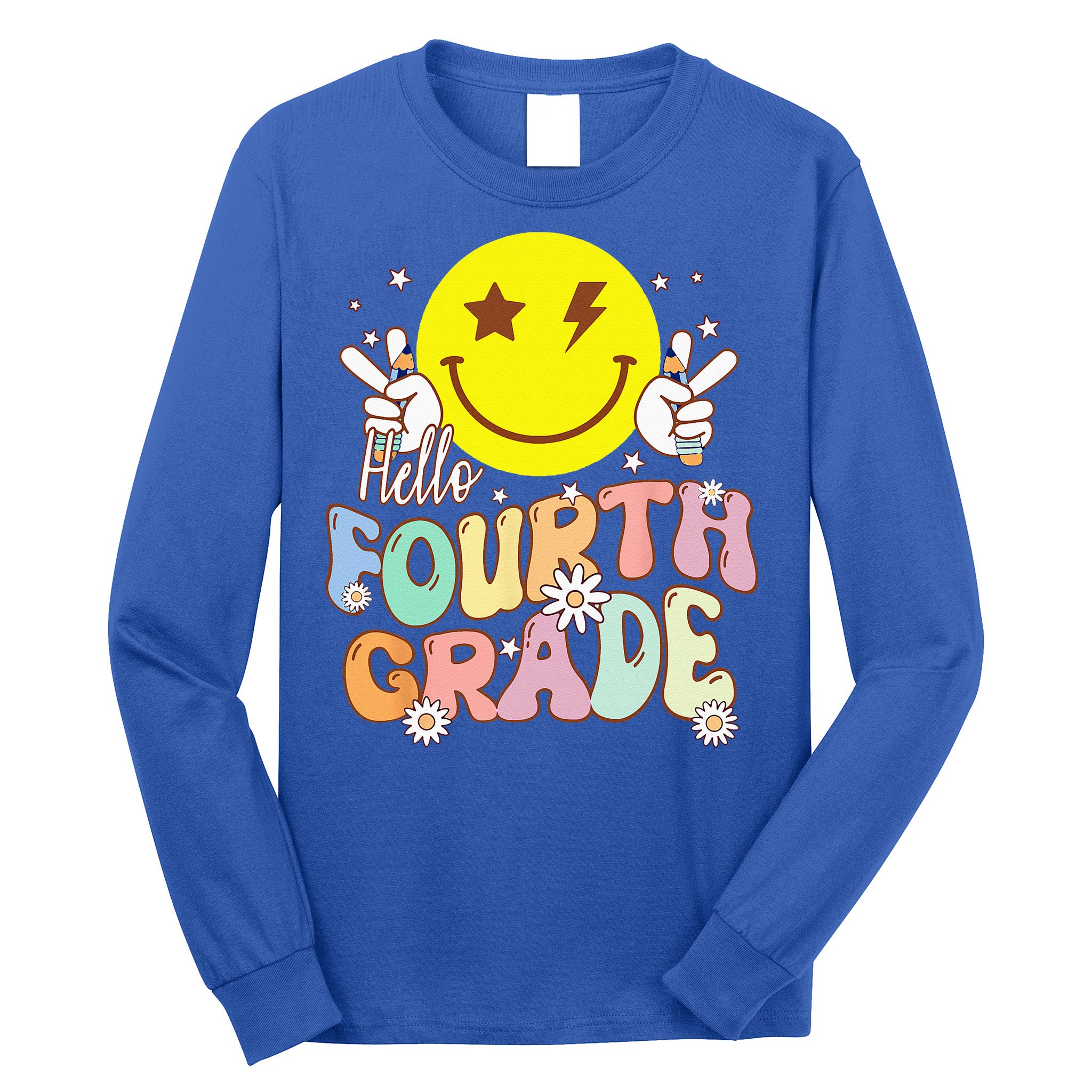 Hello Fourth Grade Funny Smile Face 4th Grade Back To School Long Sleeve Shirt