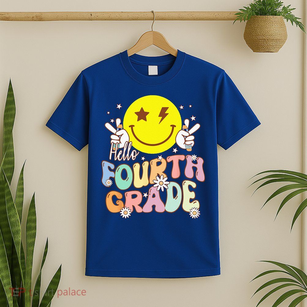 Hello Fourth Grade Funny Smile Face 4th Grade Back To School T-Shirt