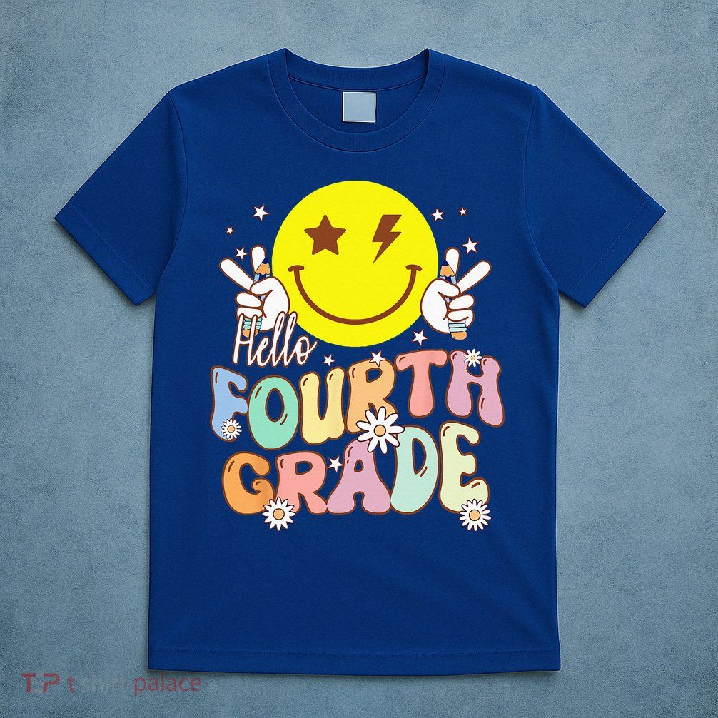 Hello Fourth Grade Funny Smile Face 4th Grade Back To School T-Shirt
