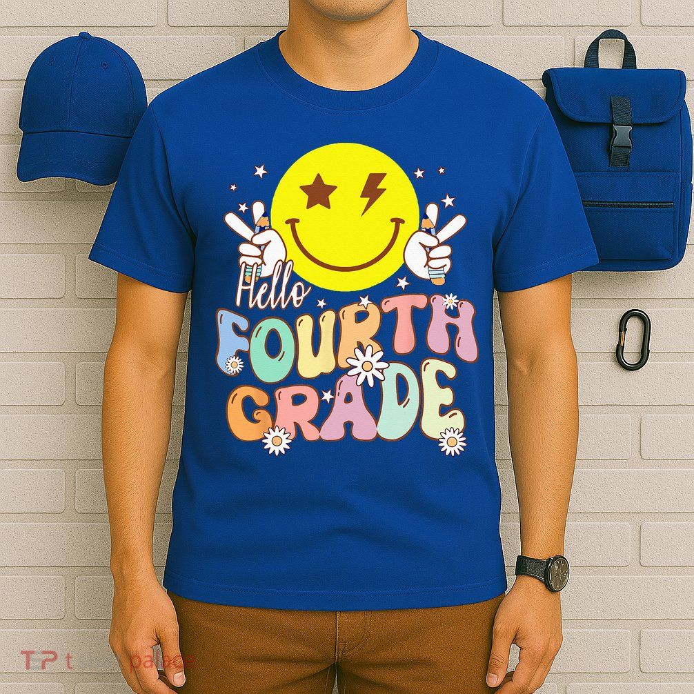 Hello Fourth Grade Funny Smile Face 4th Grade Back To School T-Shirt