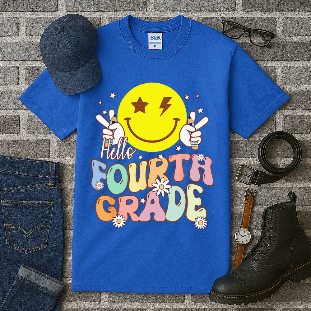 Hello Fourth Grade Funny Smile Face 4th Grade Back To School Tall T-Shirt