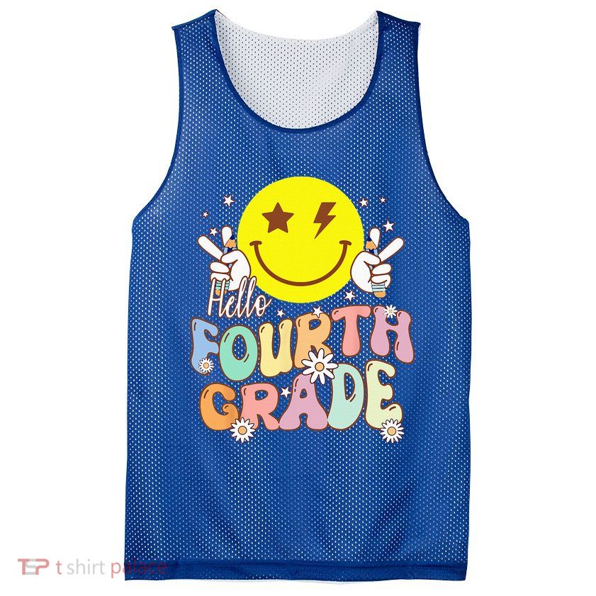 Hello Fourth Grade Funny Smile Face 4th Grade Back To School Mesh Reversible Basketball Jersey Tank