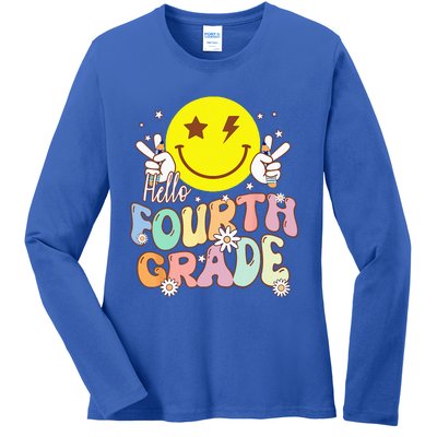 Hello Fourth Grade Funny Smile Face 4th Grade Back To School Ladies Long Sleeve Shirt