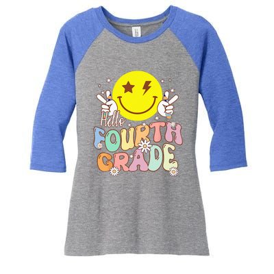 Hello Fourth Grade Funny Smile Face 4th Grade Back To School Women's Tri-Blend 3/4-Sleeve Raglan Shirt