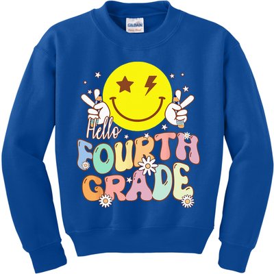 Hello Fourth Grade Funny Smile Face 4th Grade Back To School Kids Sweatshirt