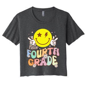 Hello Fourth Grade Funny Smile Face 4th Grade Back To School Women's Crop Top Tee