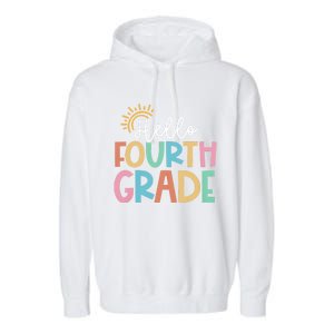 Hello Fourth Grade Team 4th Grade Back To School Teacher Garment-Dyed Fleece Hoodie