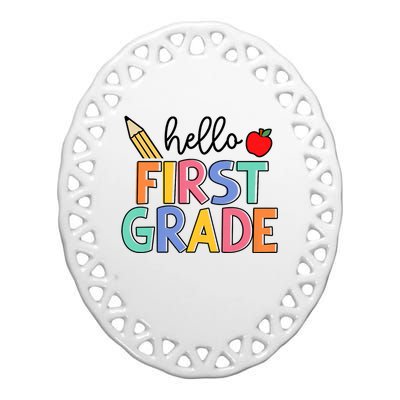 Hello First Grade Team 1st Grade Back To School Teacher Ceramic Oval Ornament