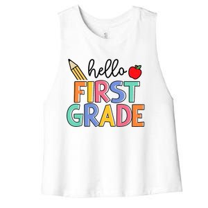 Hello First Grade Team 1st Grade Back To School Teacher Women's Racerback Cropped Tank