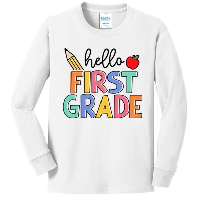 Hello First Grade Team 1st Grade Back To School Teacher Kids Long Sleeve Shirt