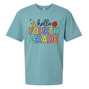 Hello Fourth Grade Team 4th Grade Back To School Teacher Sueded Cloud Jersey T-Shirt