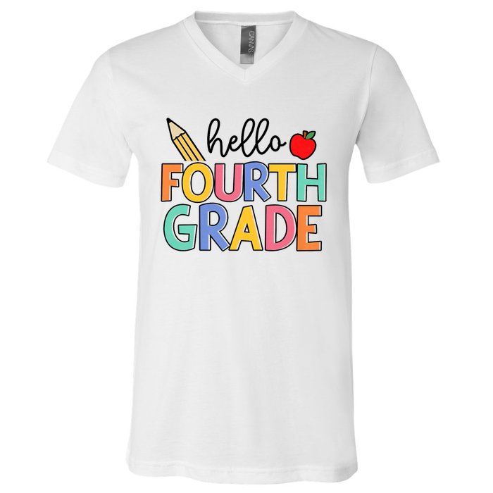 Hello Fourth Grade Team 4th Grade Back To School Teacher V-Neck T-Shirt