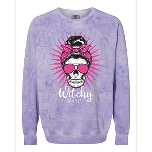 Halloween Funny Gift Witchy Mama Halloween Skull Witch Mom Funny Gift Colorblast Crewneck Sweatshirt