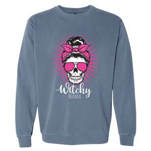 Halloween Funny Gift Witchy Mama Halloween Skull Witch Mom Funny Gift Garment-Dyed Sweatshirt