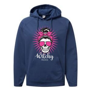 Halloween Funny Gift Witchy Mama Halloween Skull Witch Mom Funny Gift Performance Fleece Hoodie