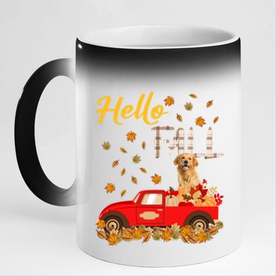 Hello Fall Golden Retriever Leaf Autumn Red Truck Dog Lover Gift 11oz Black Color Changing Mug