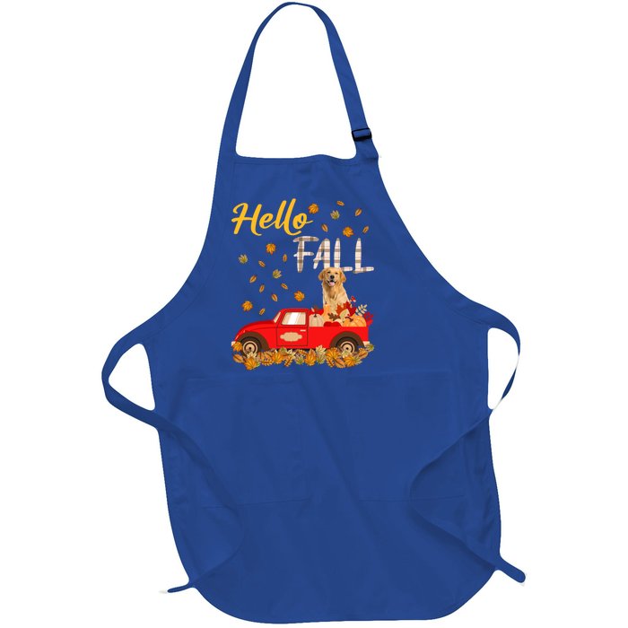 Hello Fall Golden Retriever Leaf Autumn Red Truck Dog Lover Gift Full-Length Apron With Pockets