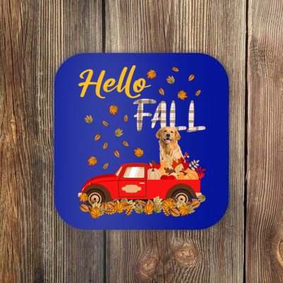 Hello Fall Golden Retriever Leaf Autumn Red Truck Dog Lover Gift Coaster