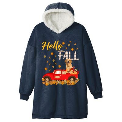 Hello Fall Golden Retriever Leaf Autumn Red Truck Dog Lover Gift Hooded Wearable Blanket