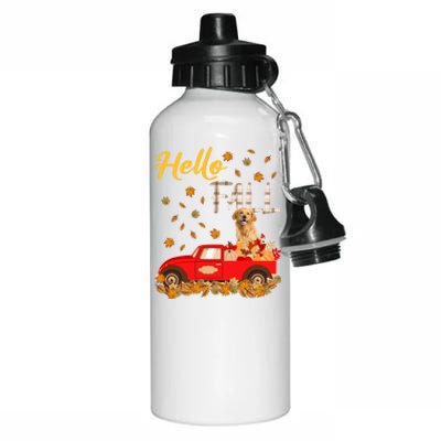 Hello Fall Golden Retriever Leaf Autumn Red Truck Dog Lover Gift Aluminum Water Bottle