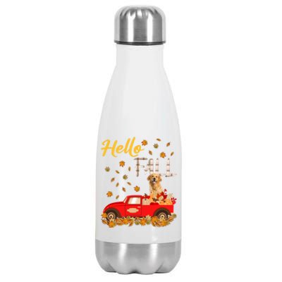 Hello Fall Golden Retriever Leaf Autumn Red Truck Dog Lover Gift Stainless Steel Insulated Water Bottle