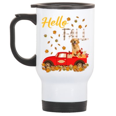 Hello Fall Golden Retriever Leaf Autumn Red Truck Dog Lover Gift Stainless Steel Travel Mug