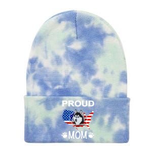 Husky Funny Gift Husky Dog Husky Proud Patriot Mom Gift Tie Dye 12in Knit Beanie