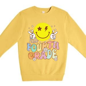 Hello Fourth Grade Funny Smile Face 4th Grade Back To School Premium Crewneck Sweatshirt