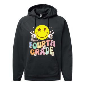 Hello Fourth Grade Funny Smile Face 4th Grade Back To School Performance Fleece Hoodie