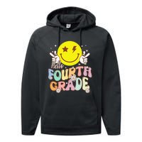 Hello Fourth Grade Funny Smile Face 4th Grade Back To School Performance Fleece Hoodie