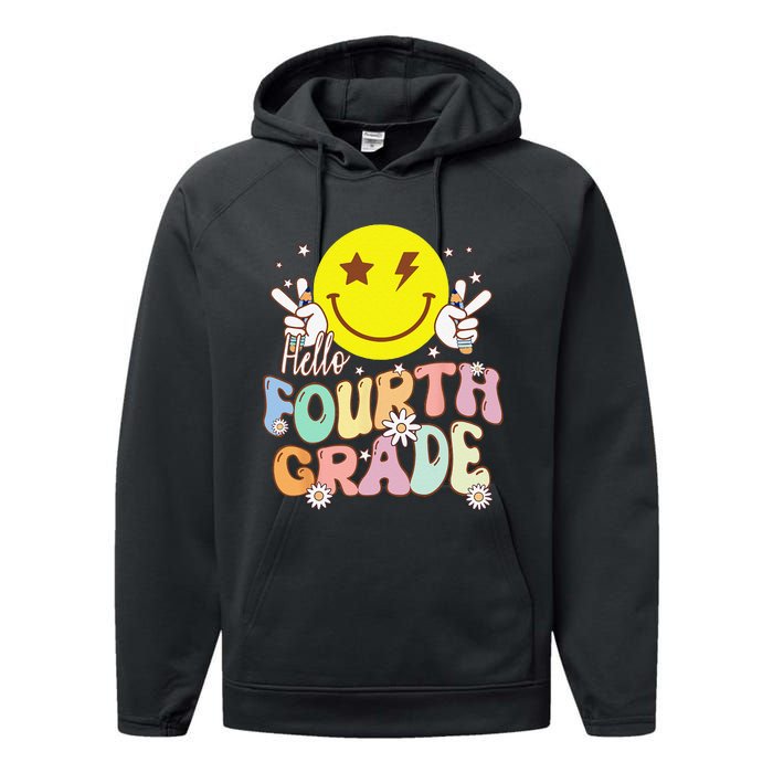 Hello Fourth Grade Funny Smile Face 4th Grade Back To School Performance Fleece Hoodie