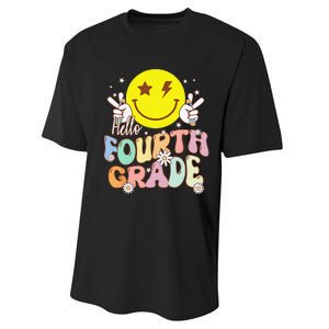 Hello Fourth Grade Funny Smile Face 4th Grade Back To School Performance Sprint T-Shirt