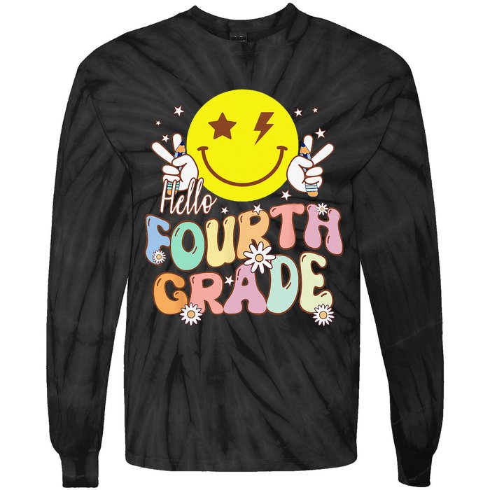 Hello Fourth Grade Funny Smile Face 4th Grade Back To School Tie-Dye Long Sleeve Shirt