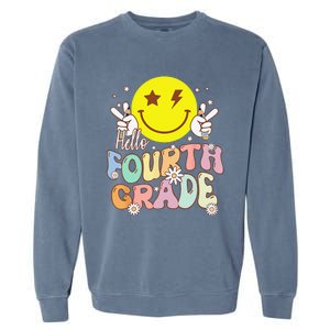 Hello Fourth Grade Funny Smile Face 4th Grade Back To School Garment-Dyed Sweatshirt