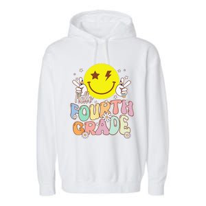 Hello Fourth Grade Funny Smile Face 4th Grade Back To School Garment-Dyed Fleece Hoodie