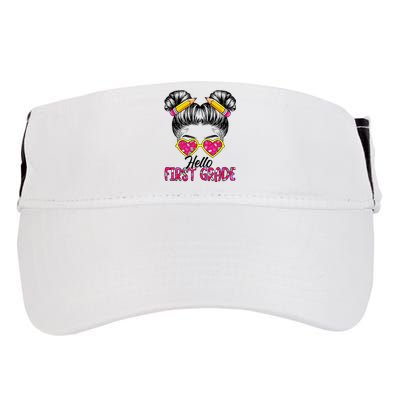 Hello First Grade Messy Bun Back To School First Day Adult Drive Performance Visor