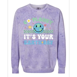 Hippie Face Go Planet Its Your Earth Day Peace Groovy Colorblast Crewneck Sweatshirt