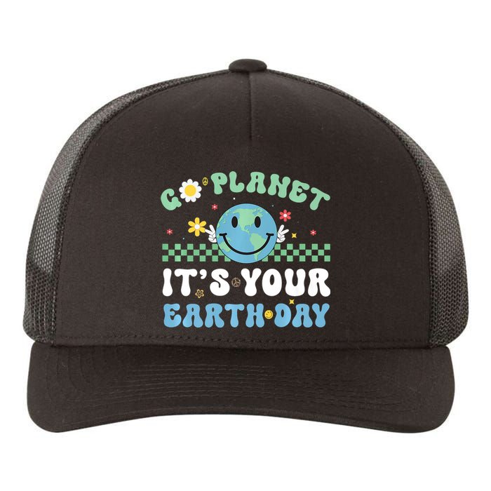 Hippie Face Go Planet Its Your Earth Day Peace Groovy Yupoong Adult 5-Panel Trucker Hat